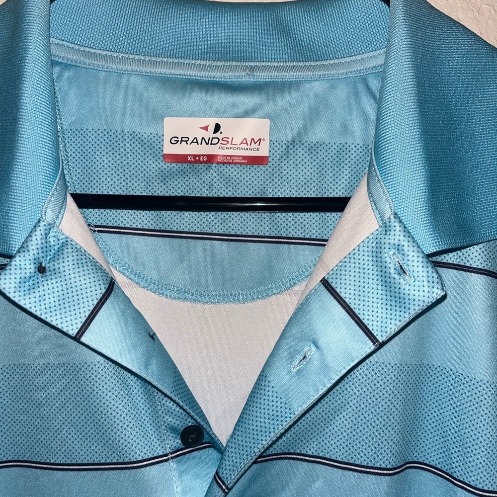 Grand Slam Performance Polo Shirt Mens XL Short Sleeve Blue Black Stripe EUC - Picture 2 of 3